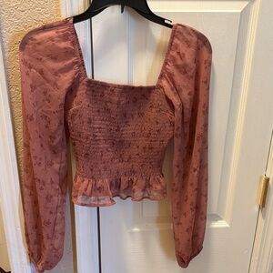 Hollister Floral Smocked Pink Blouse